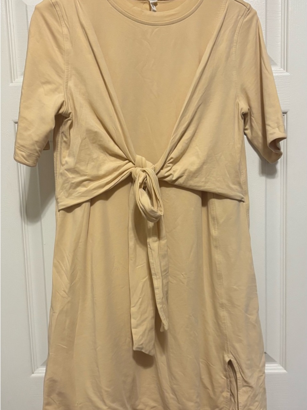 lululemon athletica Beige Tie-Front Short Sleeve Dress